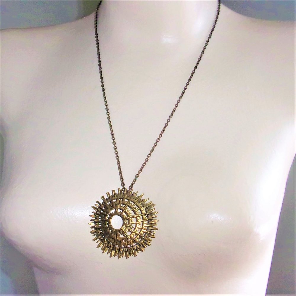 Vintage Handmade Bronze Sunburst Pendant 24"
